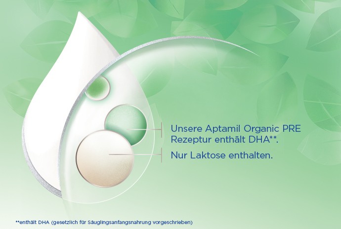 Abbildung Aptamil Organic PRE Rezeptur mit DHA* und Laktose als einzigem verdaulichen Kohlenhydrat