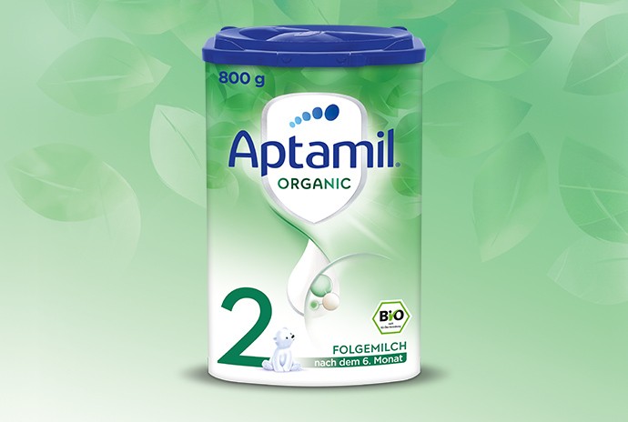 800 g Verpackung von Produkt Aptamil Organic Folgemilch 2 nach dem 6. Monat in Bio Qualität