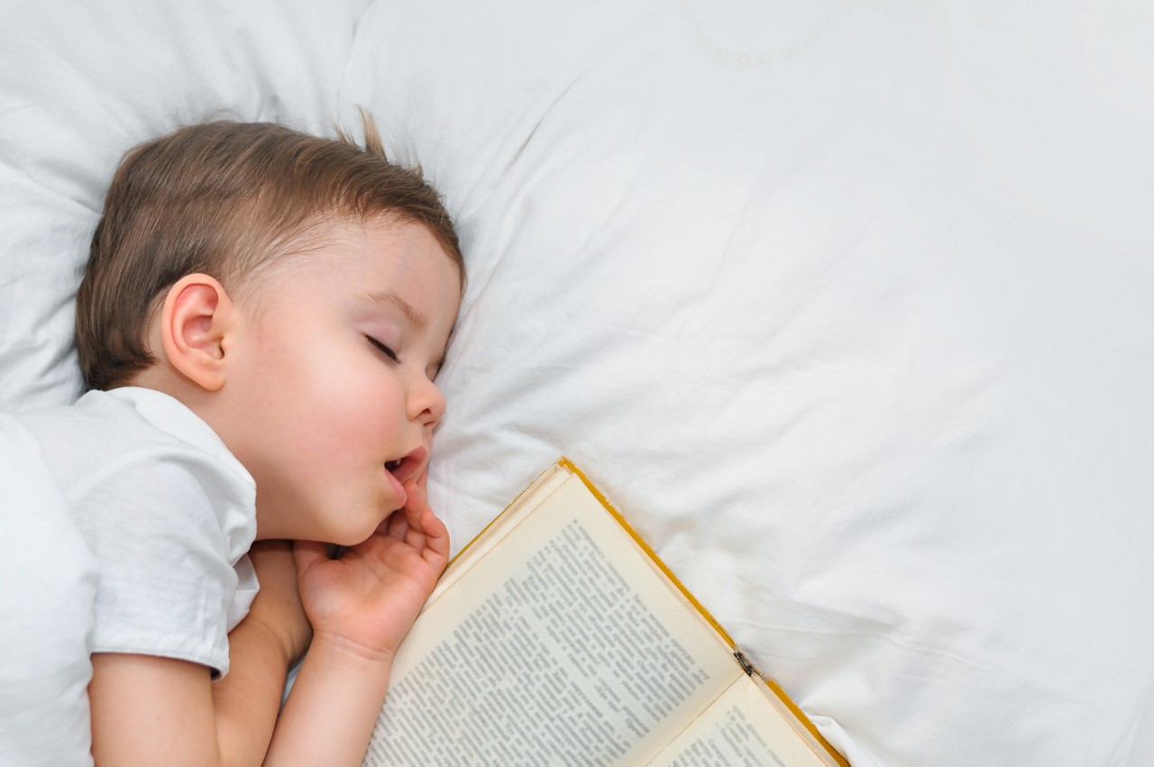 Boy sleeps with book