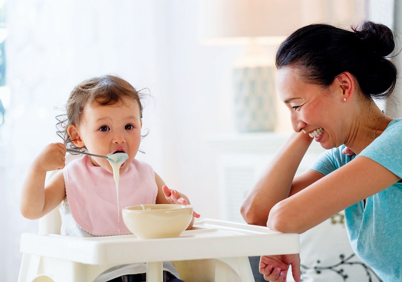 Mother and child with Happy Family product