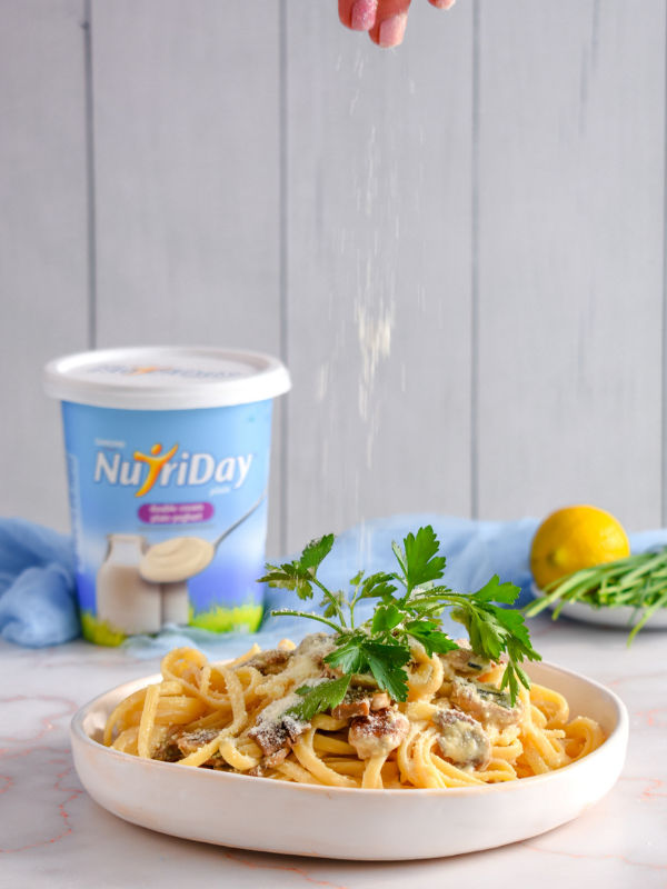 Mushroom and Yoghurt Fettuccine Alfredo