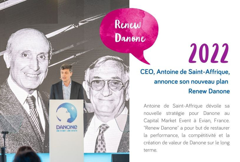 Antoine de Saint-Affrique dévoile sa nouvelle stratégie pour Danone au Capital Market Event à Evian, France. "Renew Danone" a pour but de restaurer la performance, la compétitivité et la création de valeur de Danone sur le long terme.