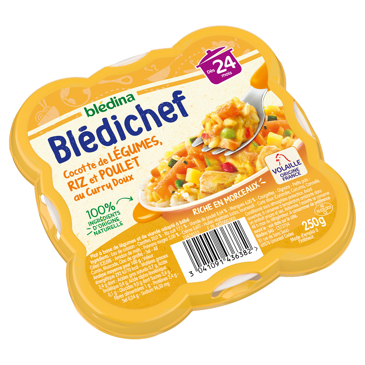 Blédina-Bledichef-Vegetables Rice Chicken Curry-24m+-250 g