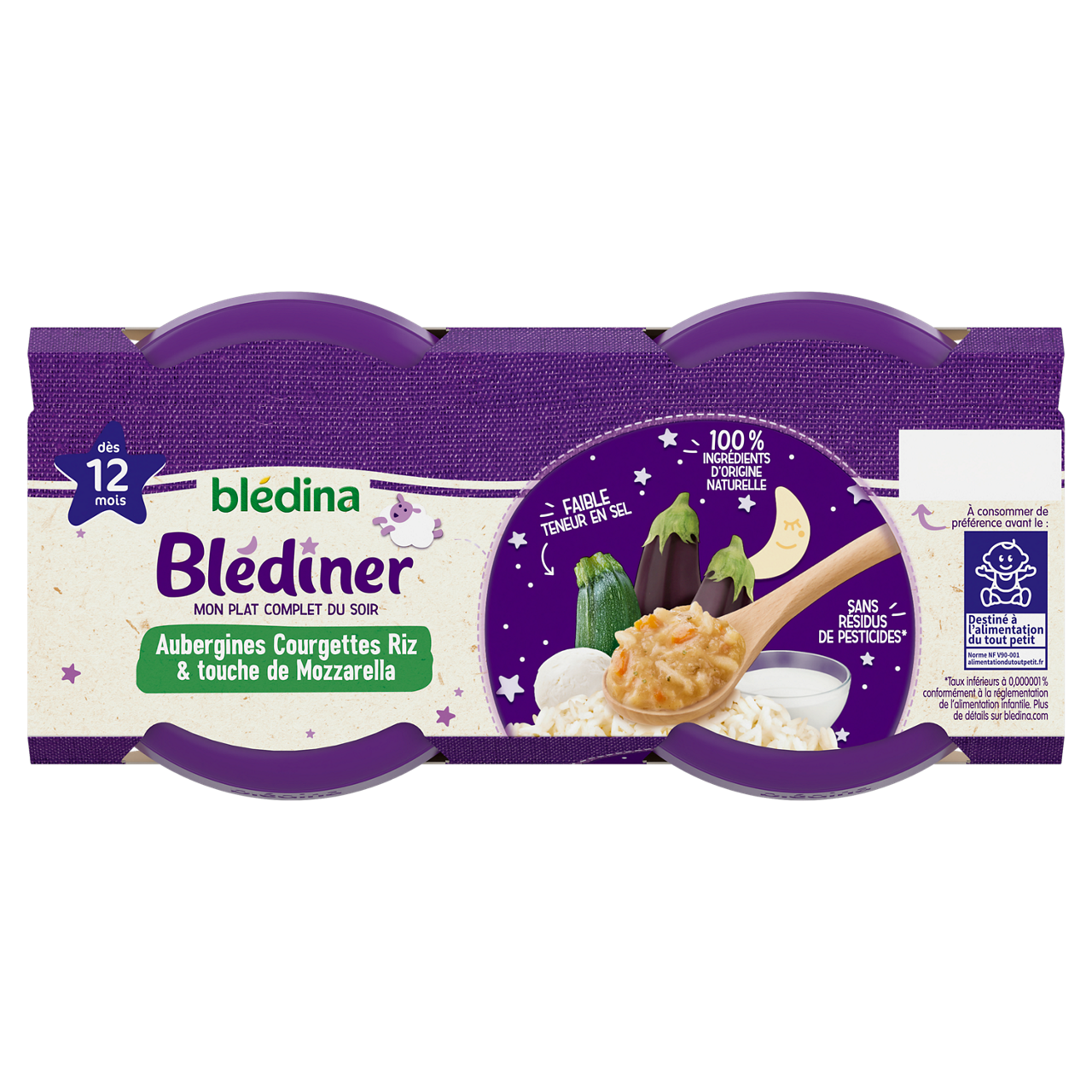 Blédina-Blediner-Eggplant Zucchini Rice Mozzarella-12m+-400 g
