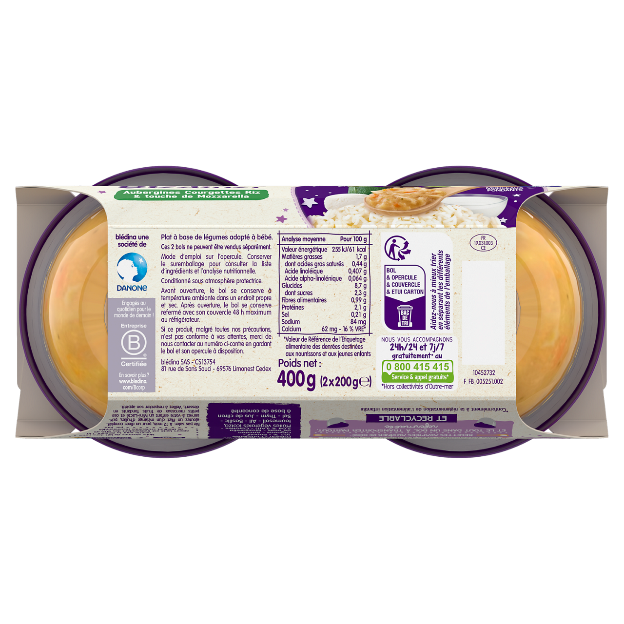 Blédina-Blediner-Eggplant Zucchini Rice Mozzarella-12m+-400 g