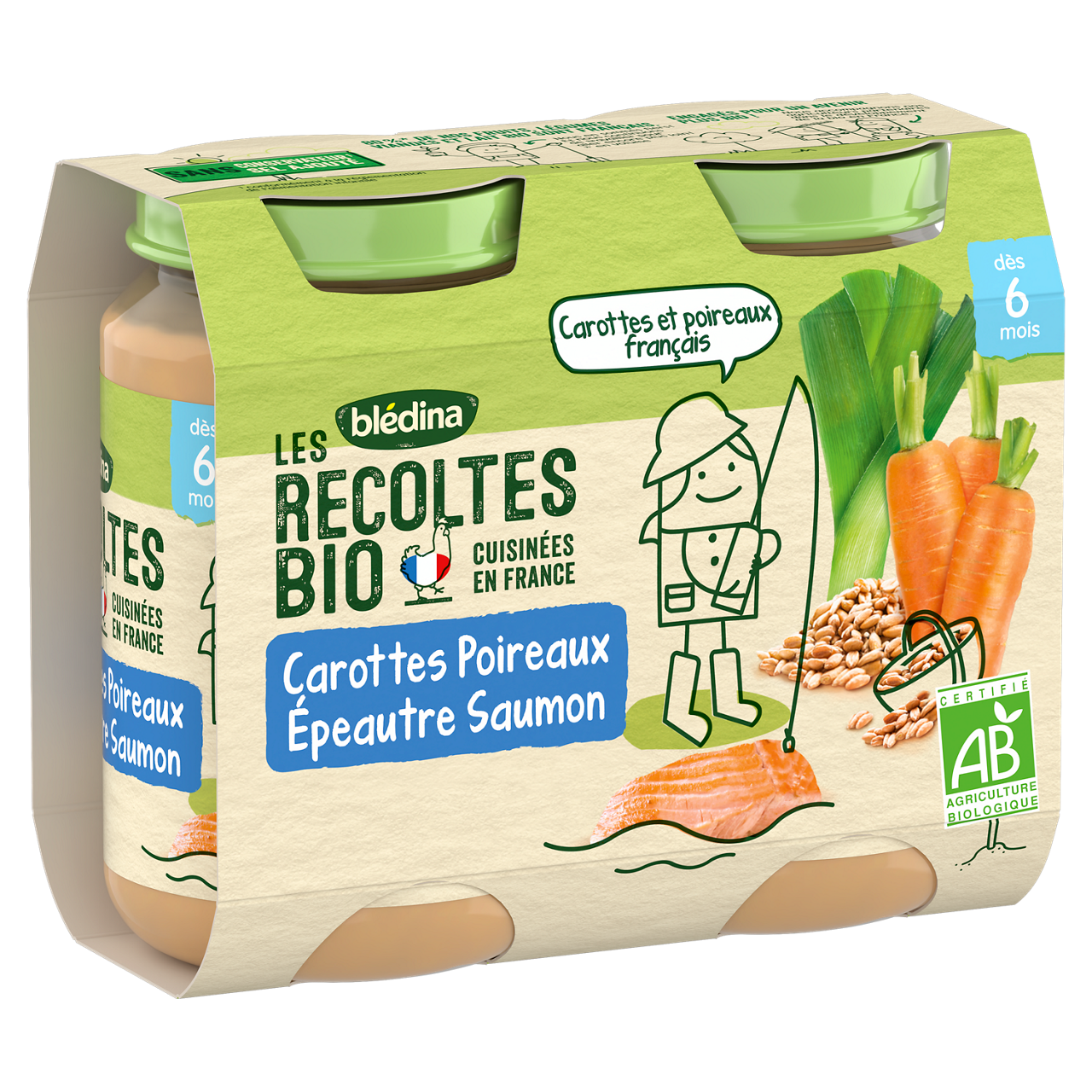 Blédina-Les récoltes bio-Carrot Leek Spelt Salmon-6m+-400 g