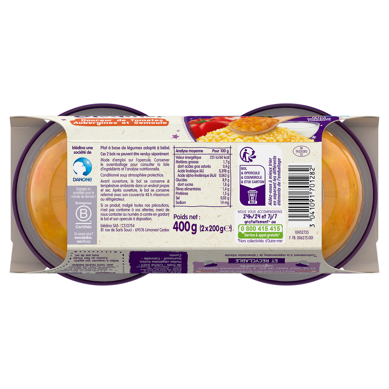 Blédina-Blediner-Tomato Eggplant Semolina-6m+-400 g