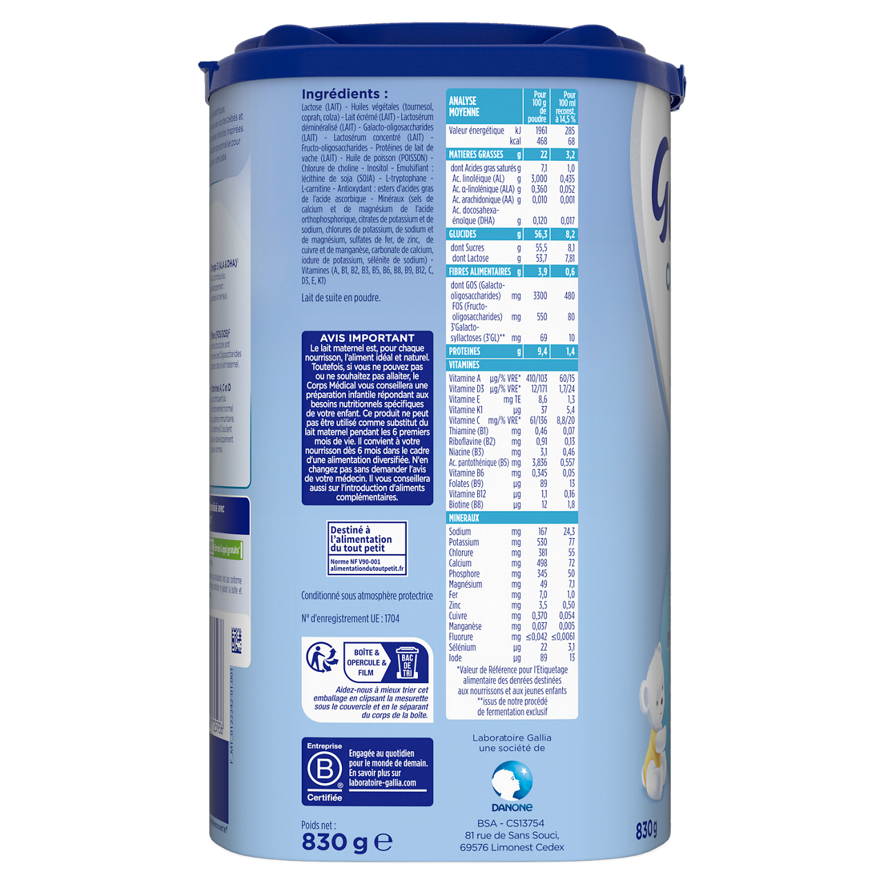 Laboratoire Gallia-Calisma-Unflavoured-6-12m-830 g