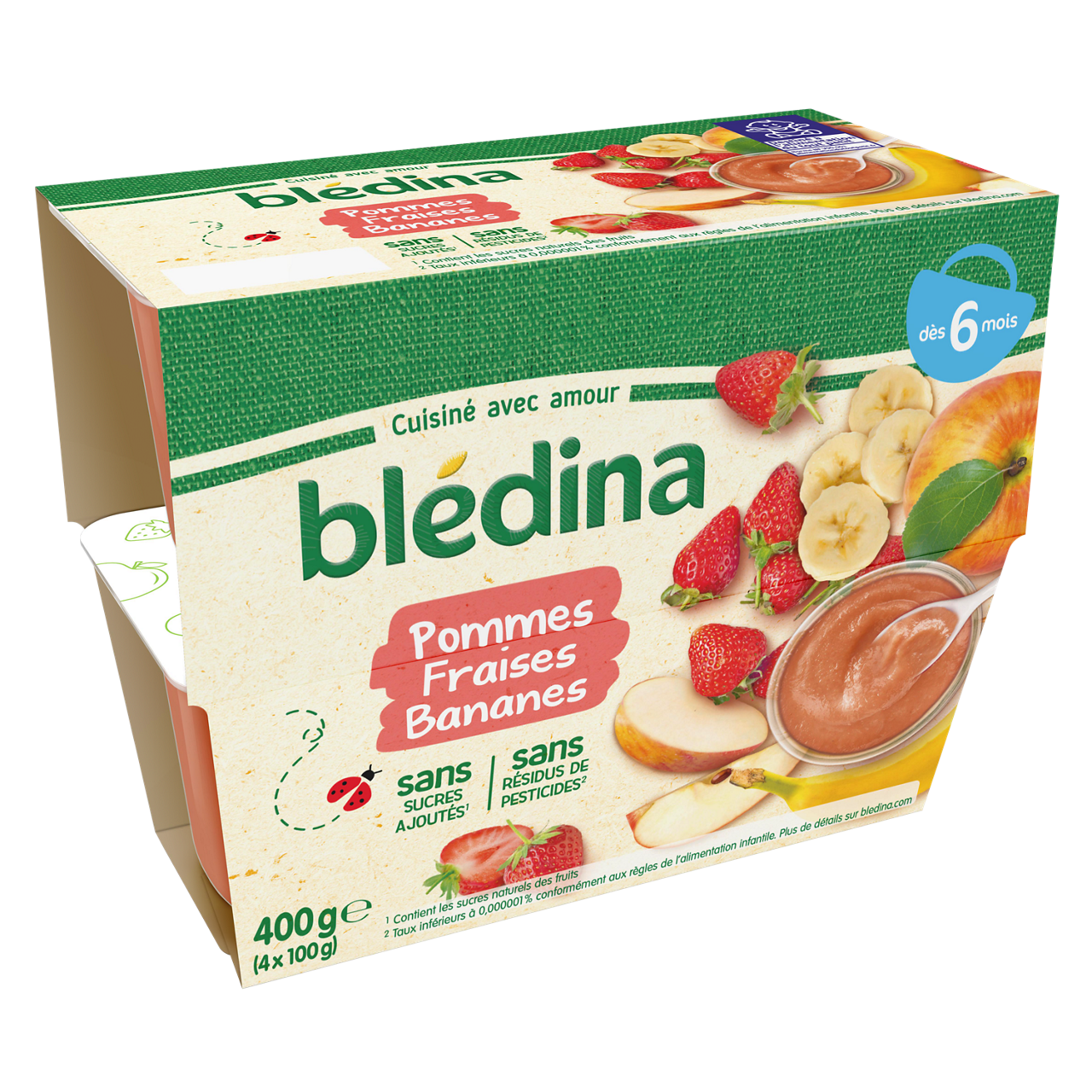 Blédina  - Blédina - Apple Strawberry Banana - 4 x 100 g - 6m+