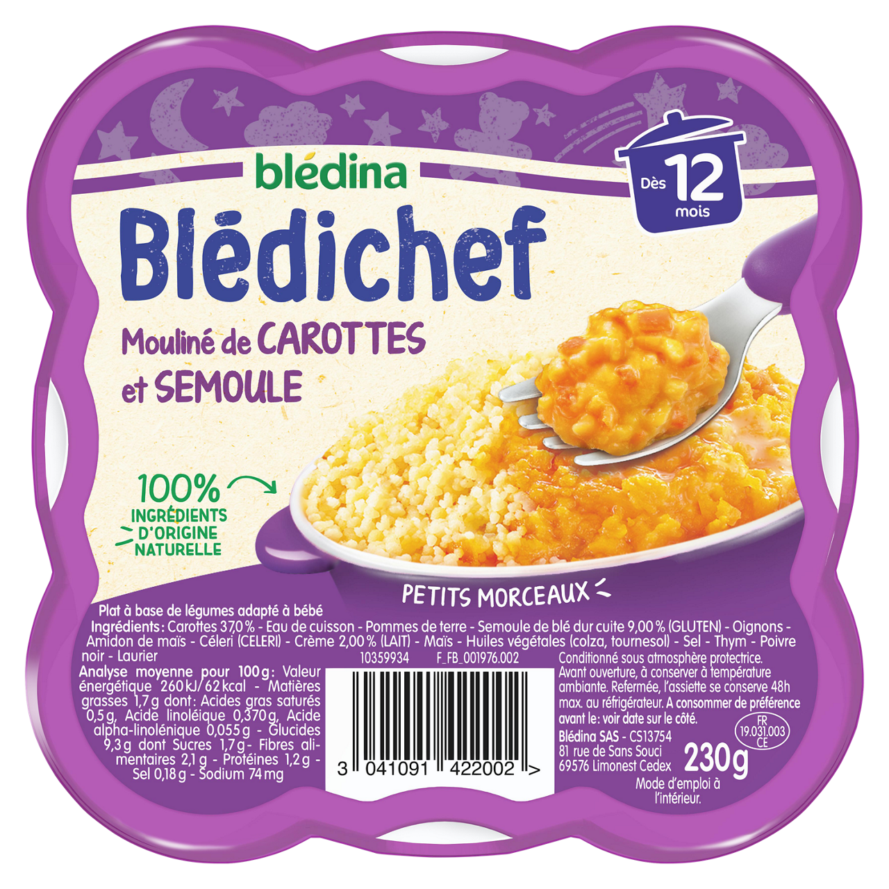 Blédina - Blédichef - Carrot Semolina - 230 g - 12m+