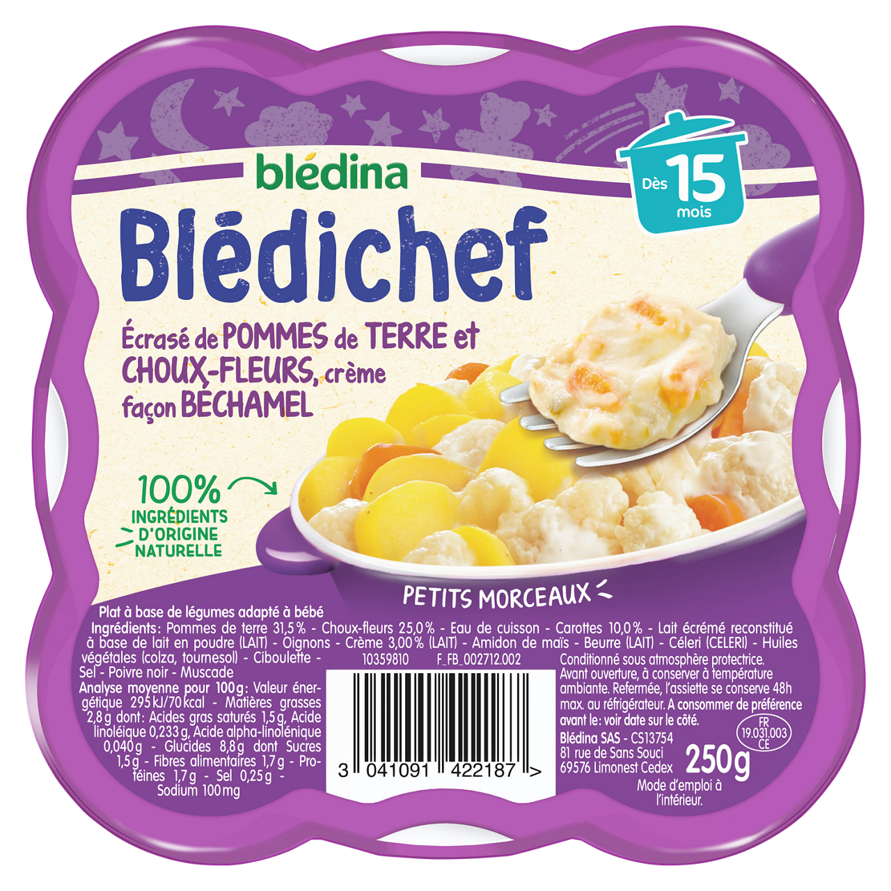 Blédina - Blédichef - Potato Cauliflower Bechamel - 250 g - 15m+