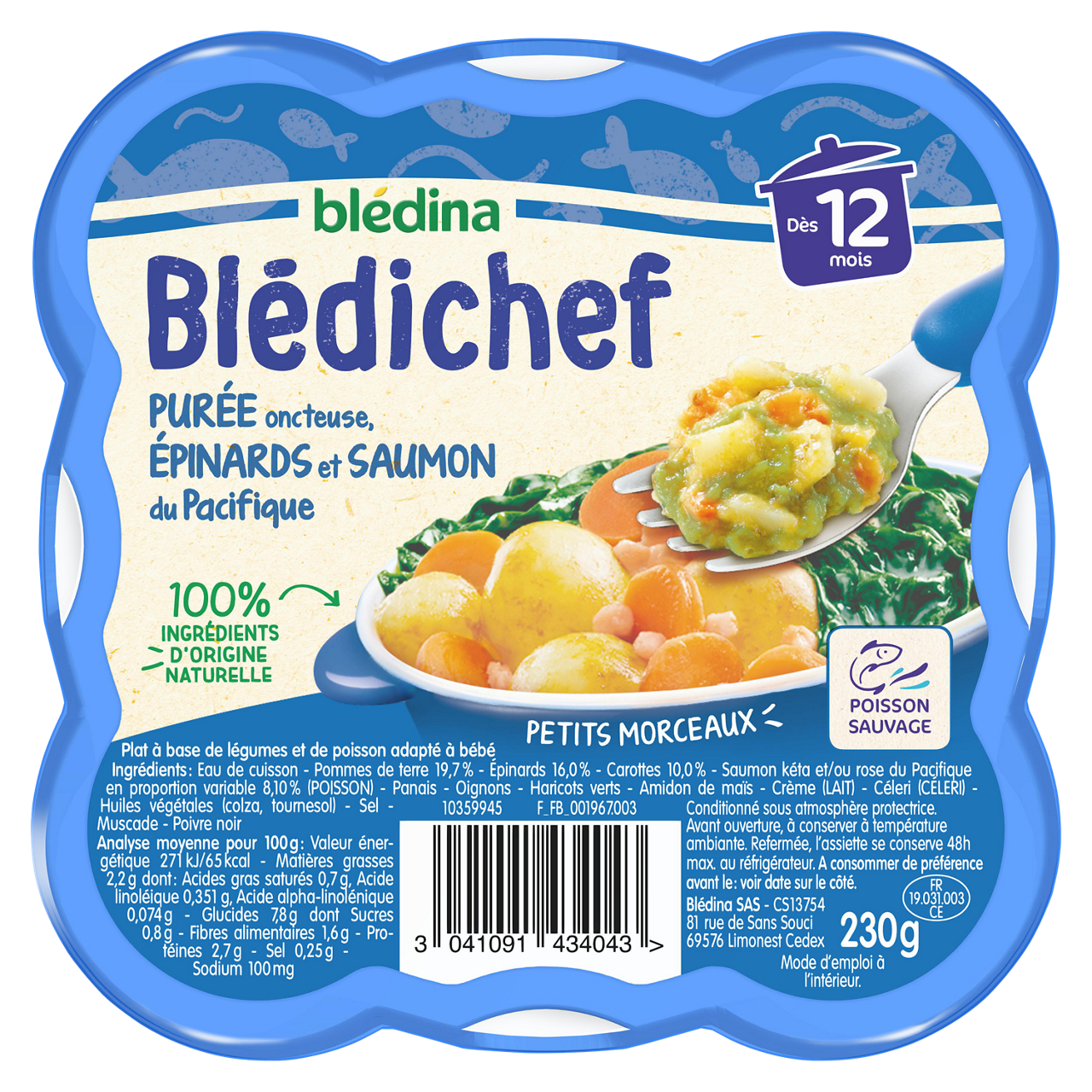 Blédina - Blédichef - Spinach Salmon - 230 g - 12m+