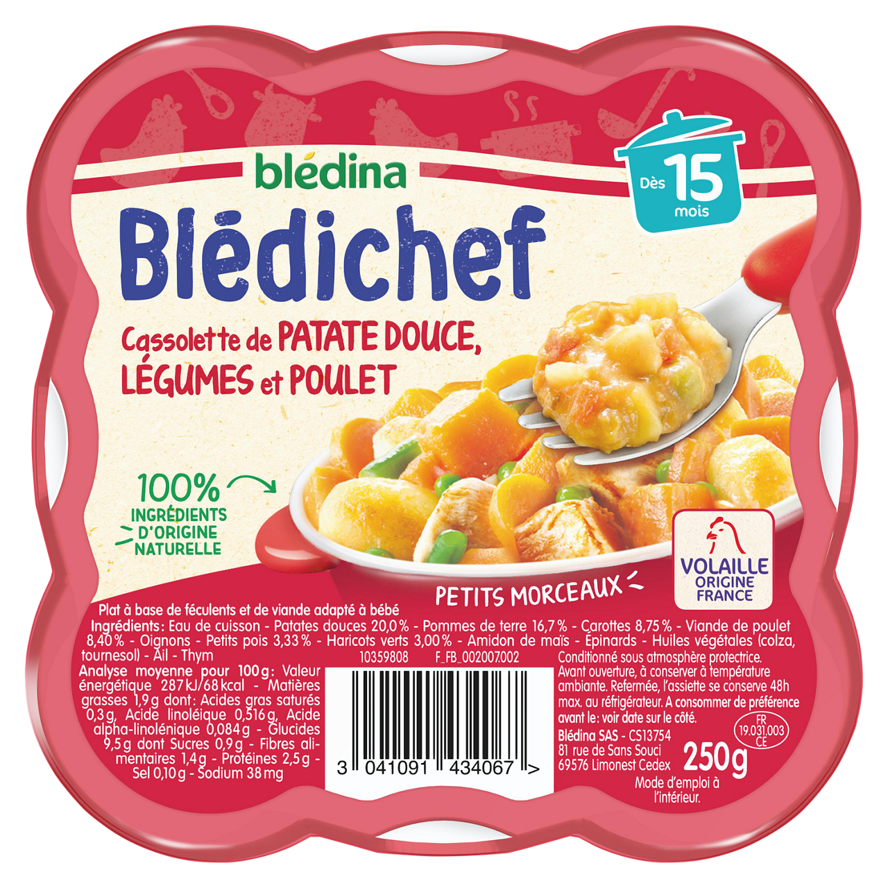Blédina - Blédichef - Sweet Potato Vegetables Chicken - 250 g - 15m+