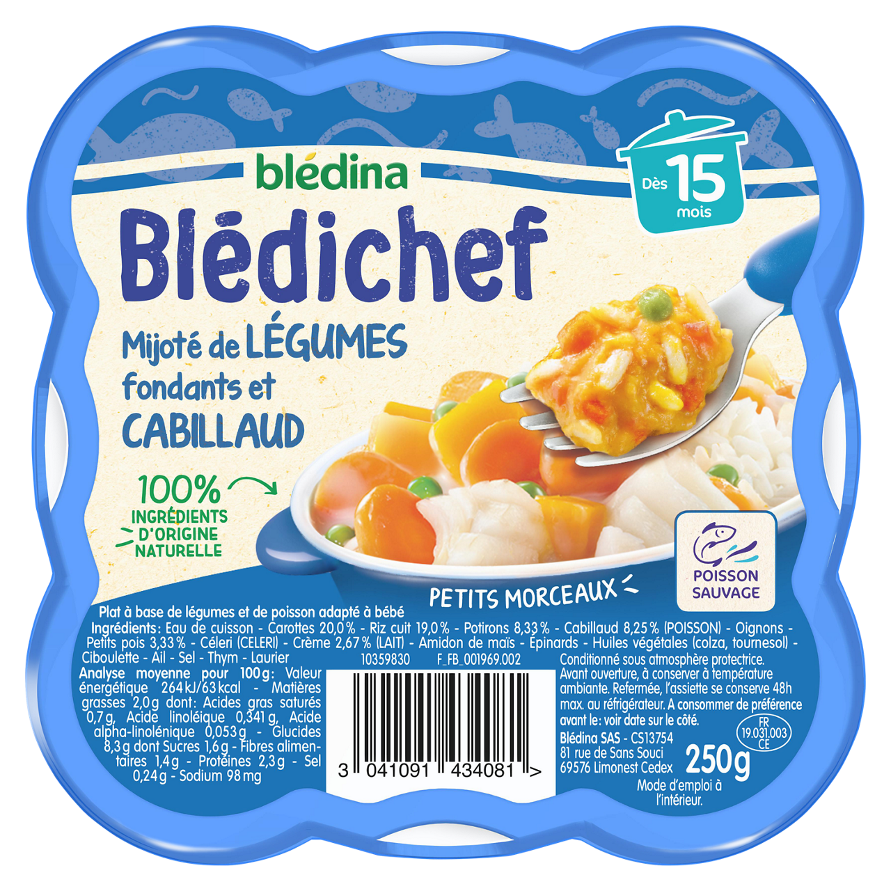 Blédina - Blédichef - Vegetables and cod - 250 g - 15m+