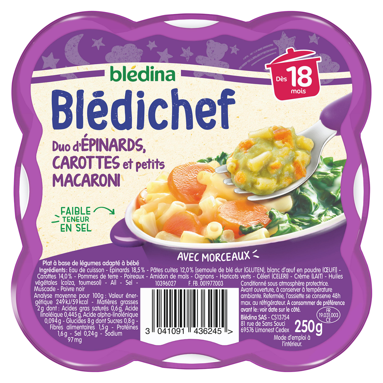 Blédina - Blédichef - Spinach Carrot Macaronis - 250 g - 18m+