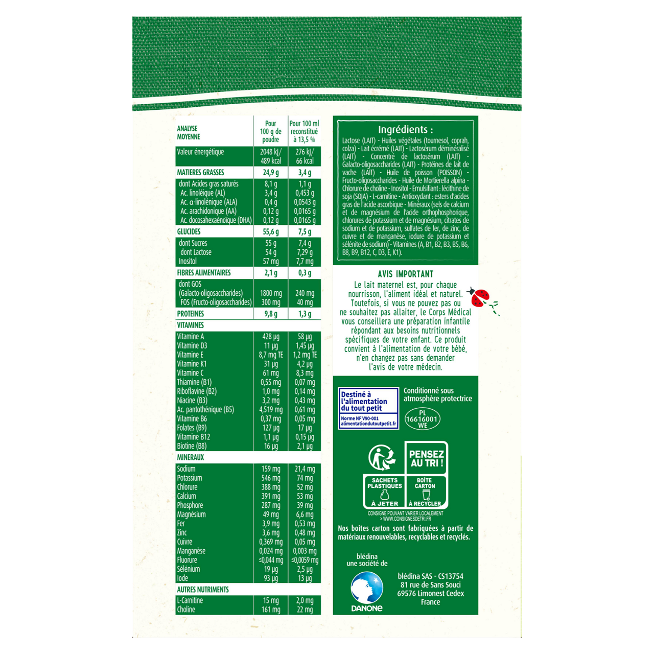 Blédina - Blédilait - Milk - 1,2 kg - 0-6m