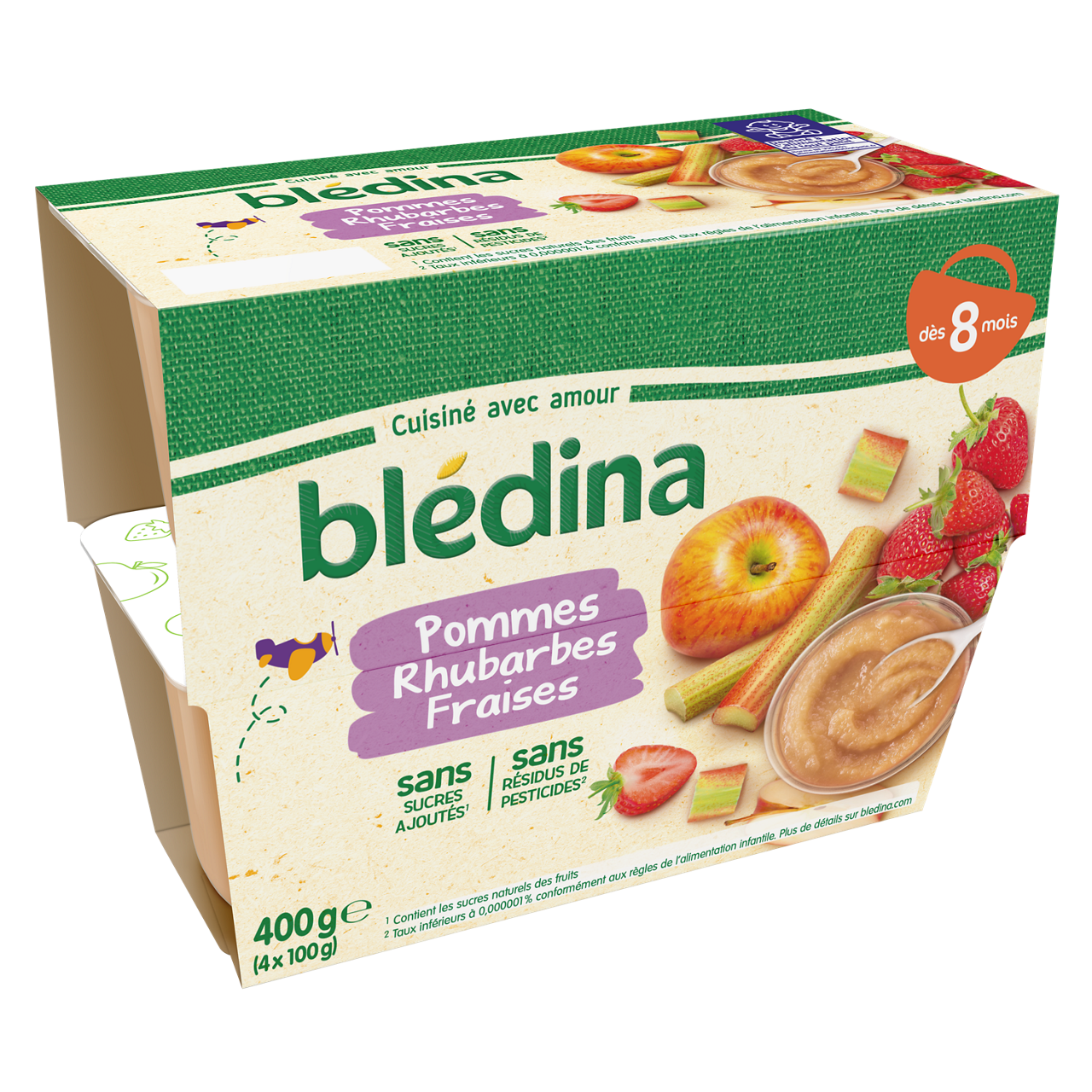 Blédina - Blédina - Apple Rhubarb Strawberry - 4 x 100 g - 8m+