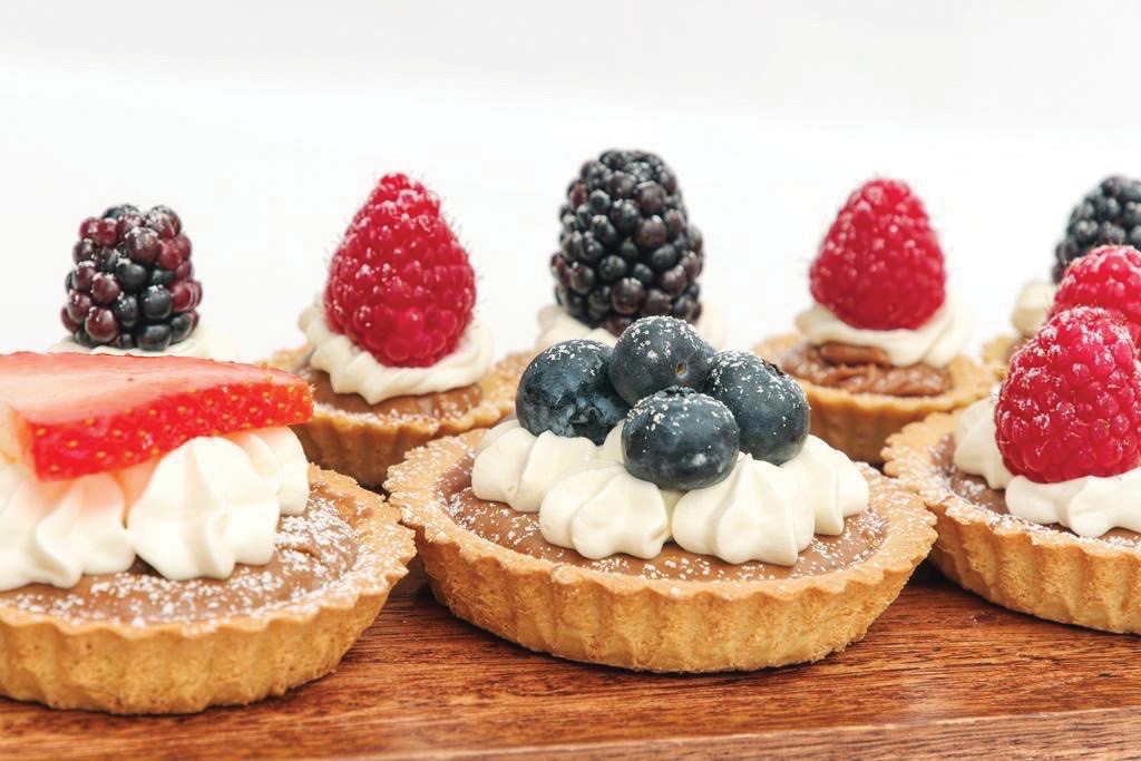 Chocolate caramel fruit tarts