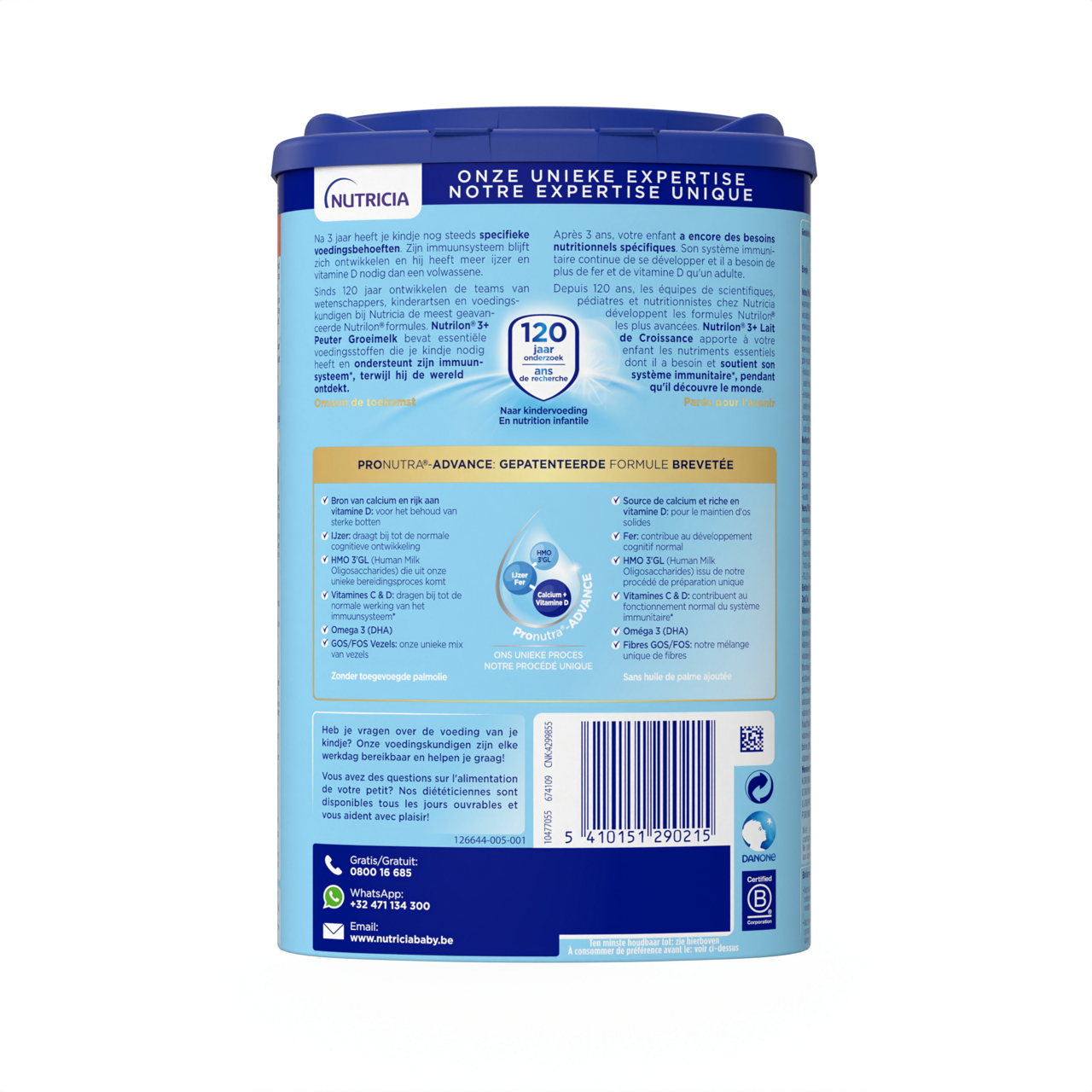 Nutrilon® 3+ Lait de Croissance est à utiliser en complément d'une alimentation saine et diversifiée.