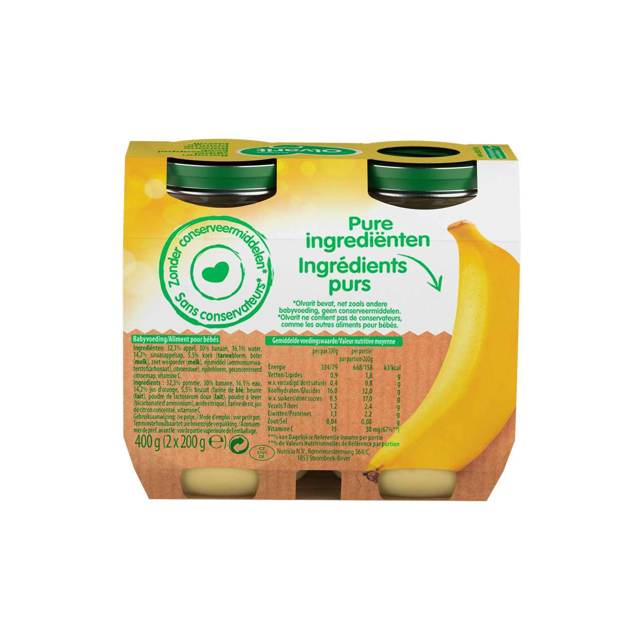 Olvarit Banane Pomme Orange Biscuit. Consultez notre site web Olvarit.be pour plus d'info sur alimentation pour bébé et les produits Olvarit.