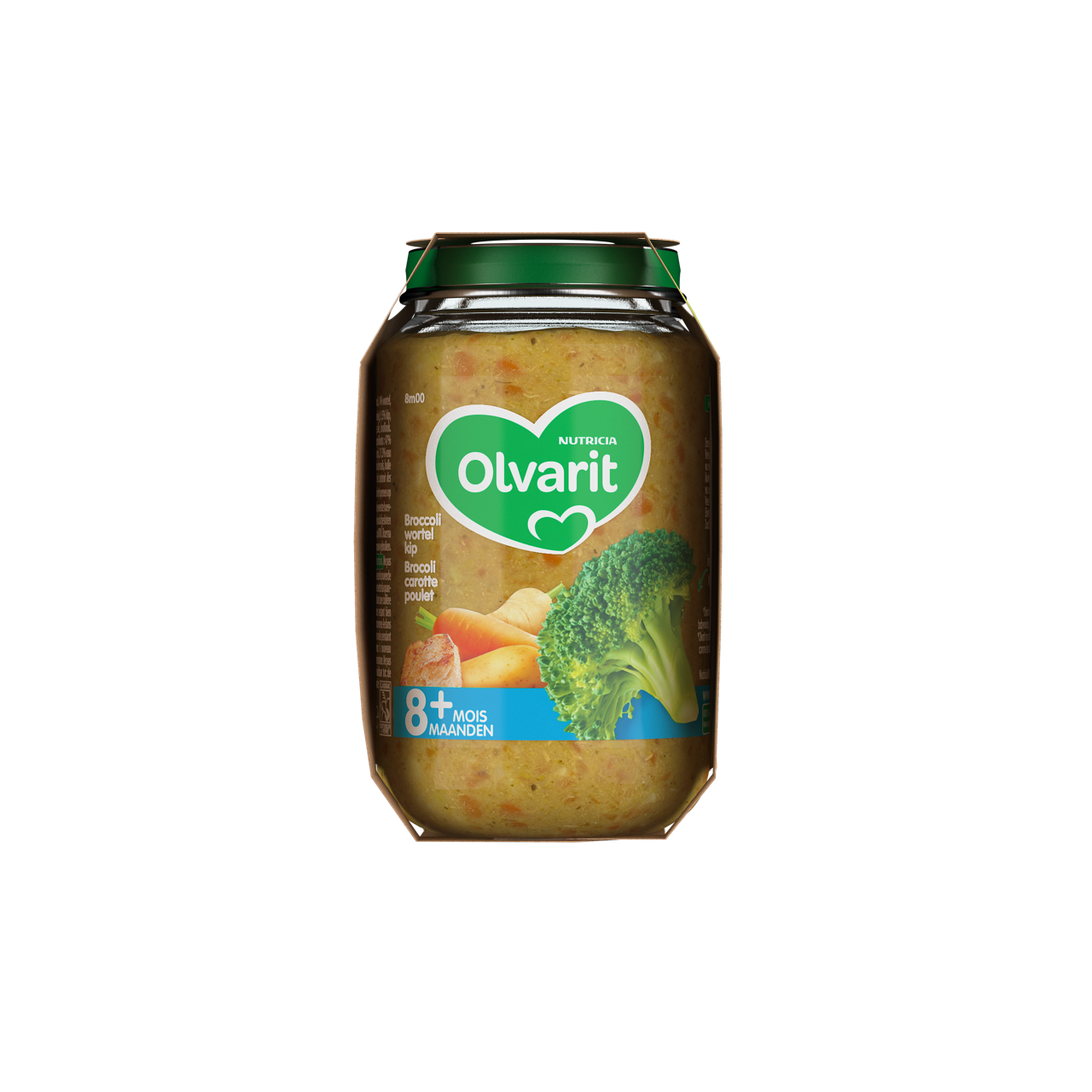 Olvarit Brocoli carotte poulet. Consultez notre site web Olvarit.be pour plus d'info sur alimentation pour bébé et les produits Olvarit.