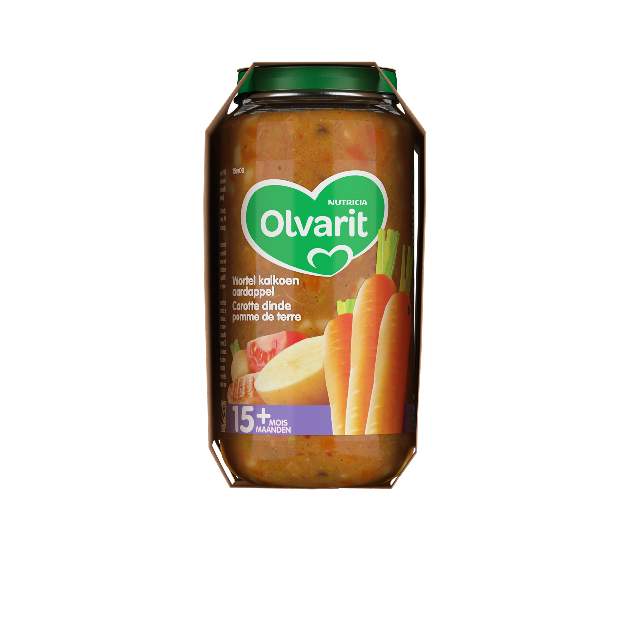 Olvarit Carotte Dinde Pomme de terre (250 g). Consultez notre site web Olvarit.be pour plus d'info sur alimentation pour bébé et les produits Olvarit.