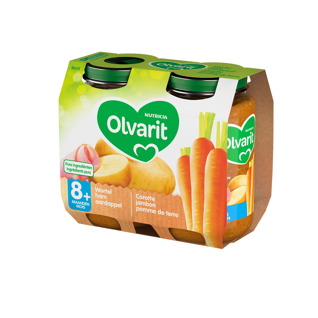 Olvarit Carotte Dinde Pomme de terre (250 g). Consultez notre site web Olvarit.be pour plus d'info sur alimentation pour bébé et les produits Olvarit.