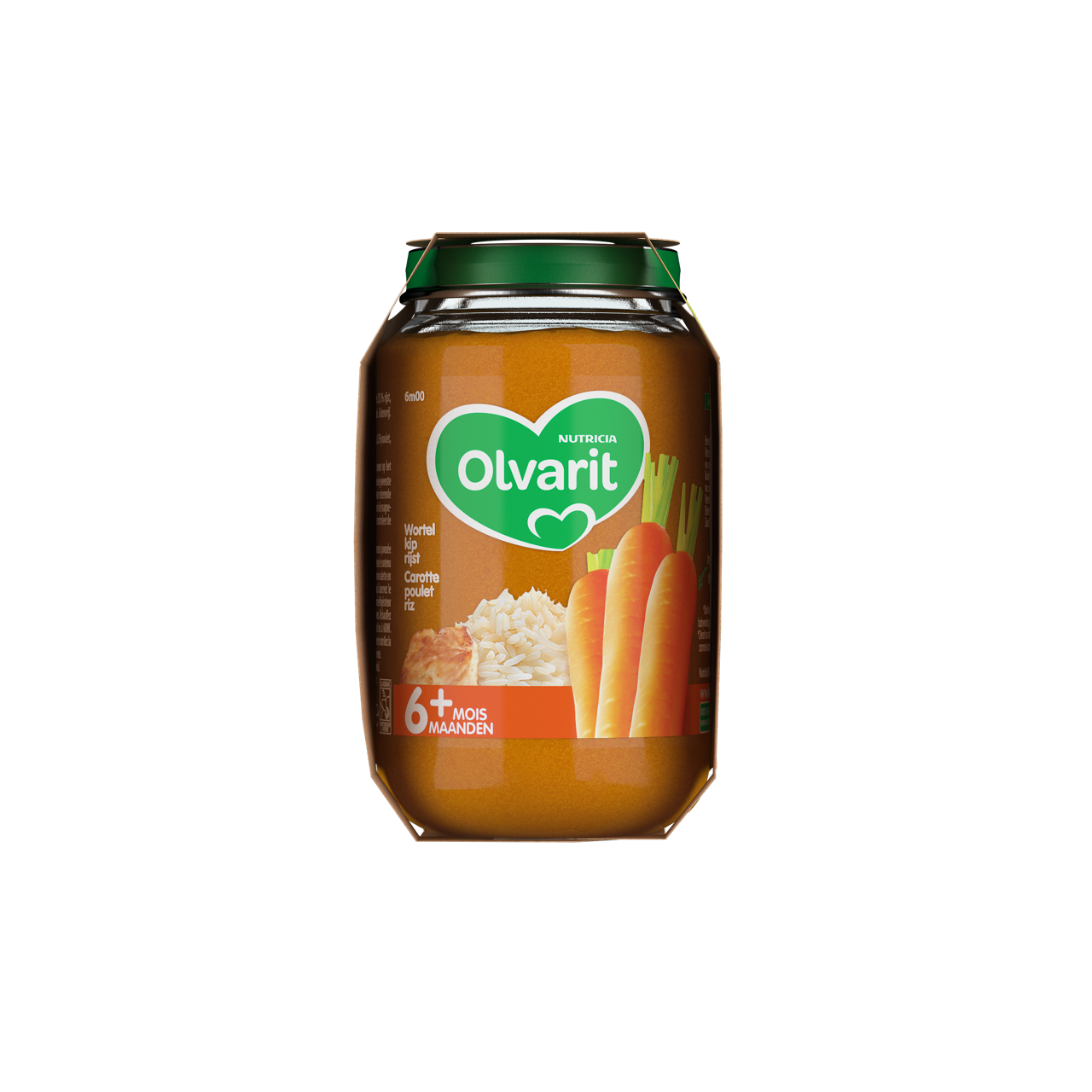 Carotte Poulet Riz (200 g). Consultez notre site web Olvarit.be pour plus d'info sur alimentation pour bébé et les produits Olvarit.