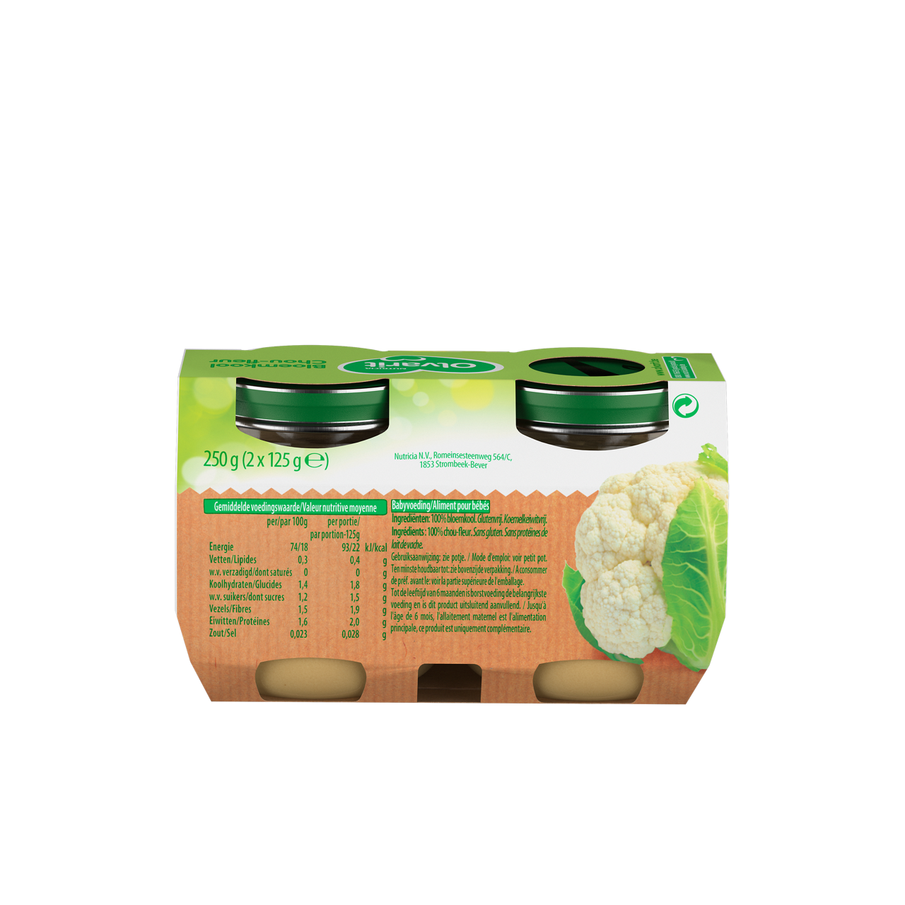 Ma Première Cuillère Chou fleur (125 g). Consultez notre site web Olvarit.be pour plus d'info sur alimentation pour bébé et les produits Olvarit.
