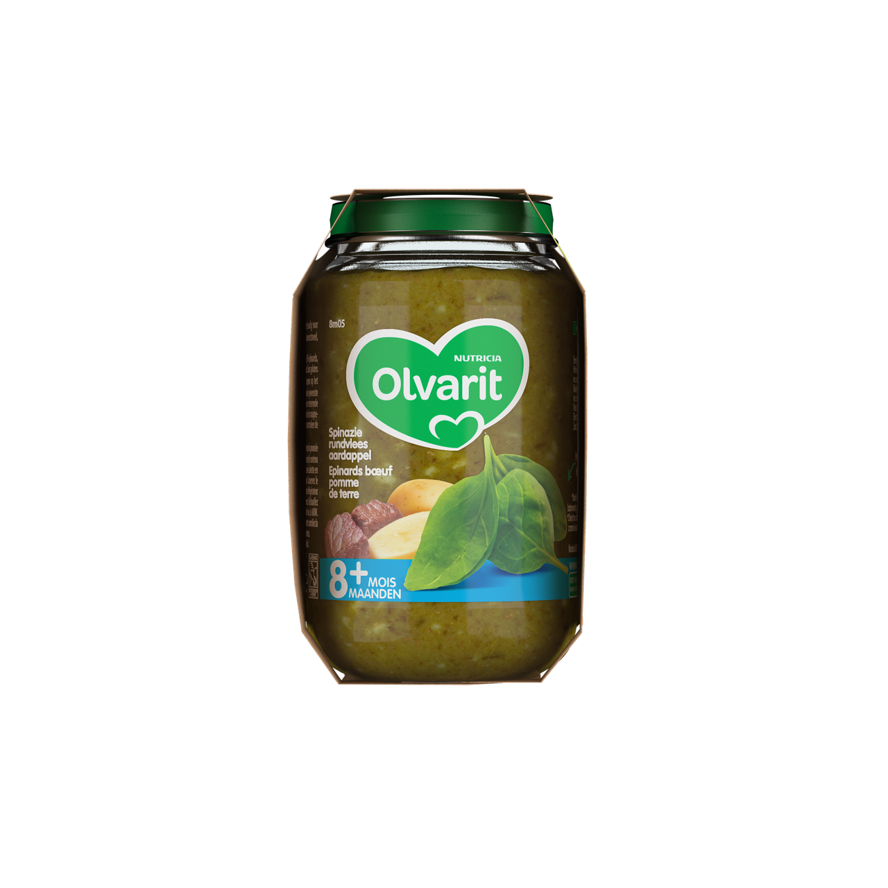 Olvarit Epinards Boeuf Pomme de terre. Consultez notre site web Olvarit.be pour plus d'info sur alimentation pour bébé et les produits Olvarit.