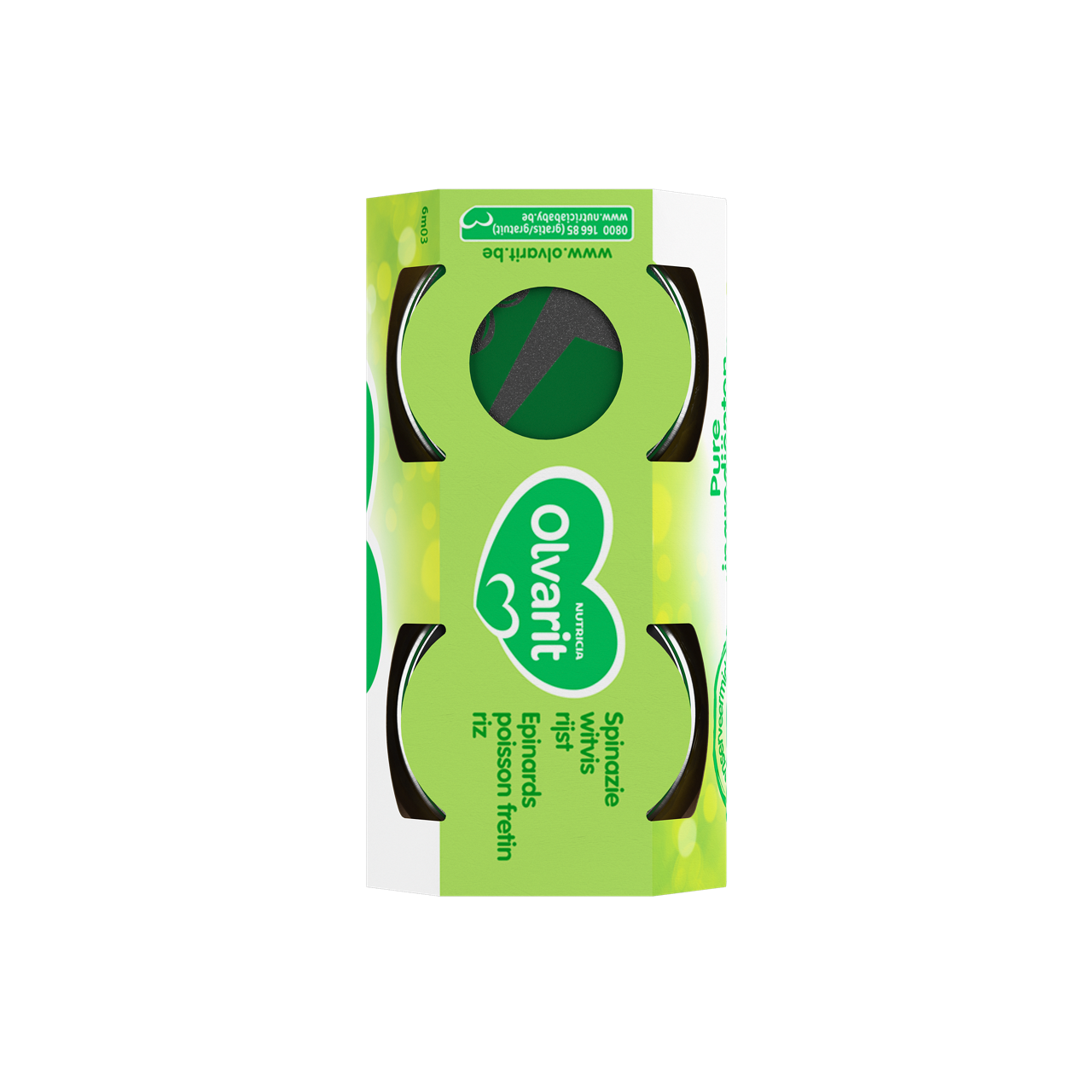 Olvarit Epinards Boeuf Pomme de terre. Consultez notre site web Olvarit.be pour plus d'info sur alimentation pour bébé et les produits Olvarit.