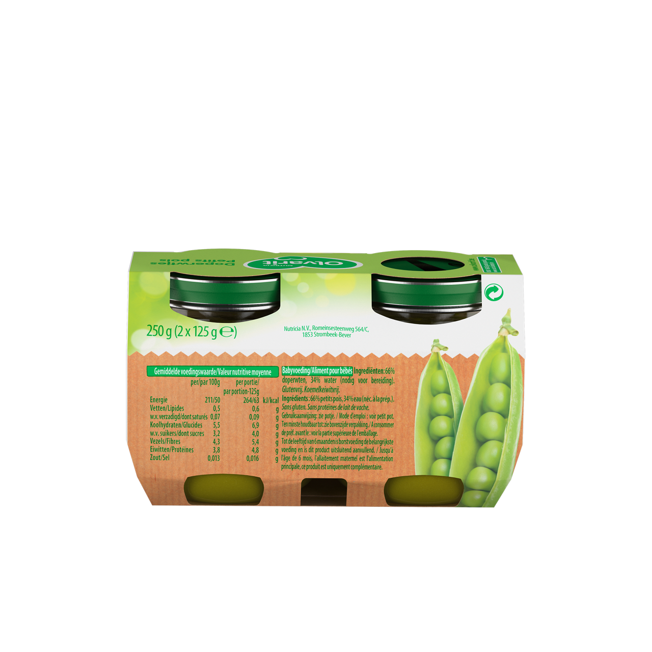 Ma Première Cuillère Petits pois (125 g). Consultez notre site web Olvarit.be pour plus d'info sur alimentation pour bébé et les produits Olvarit.