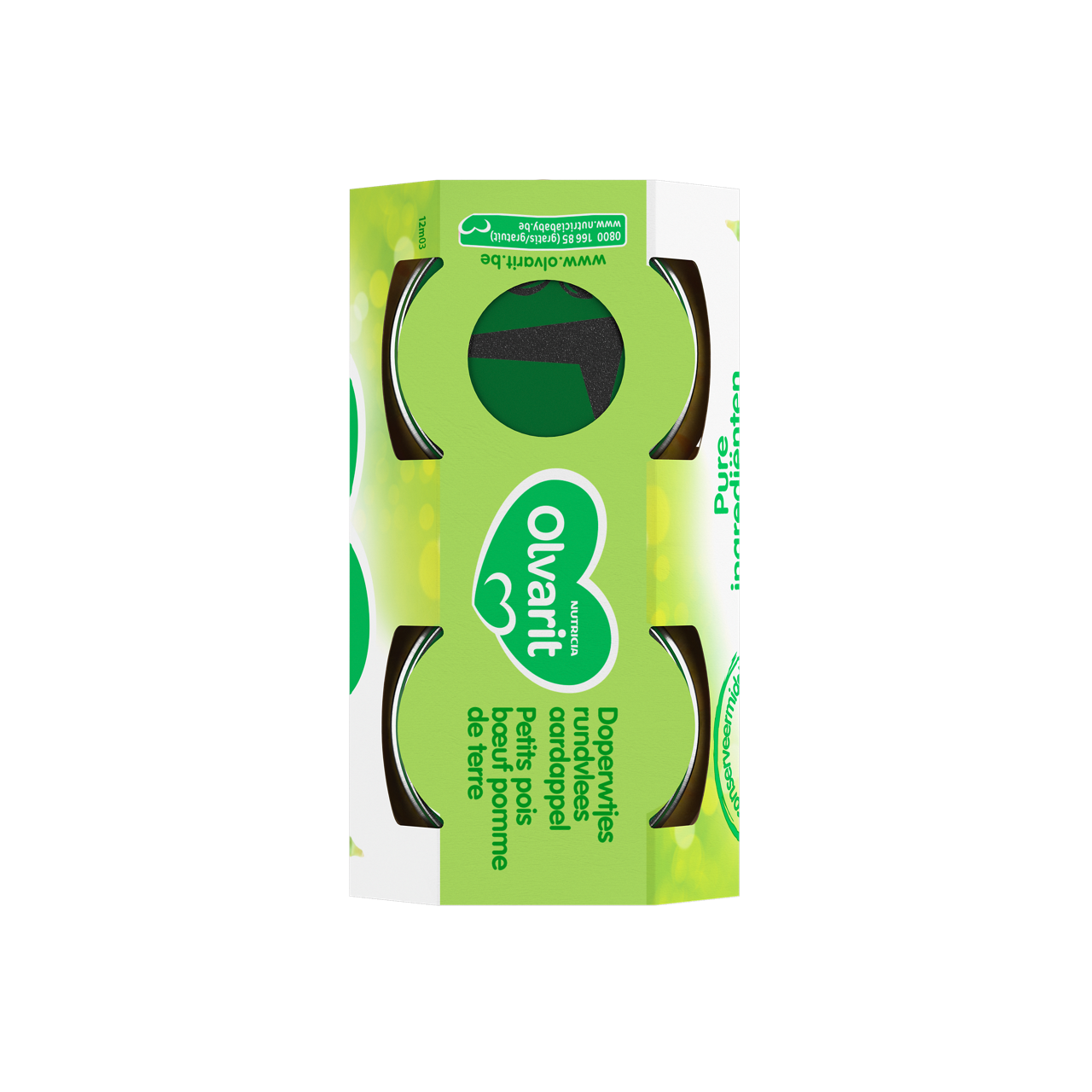 Olvarit Petits pois Boeuf Pomme de terre (250 g). Consultez notre site web Olvarit.be pour plus d'info sur alimentation pour bébé et les produits Olvarit.