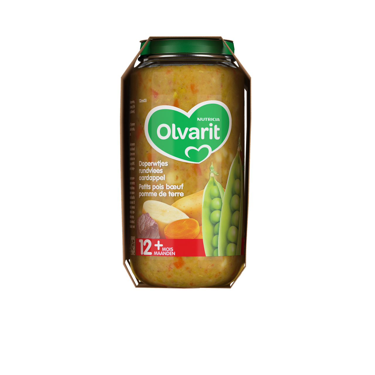 Olvarit Petits pois Boeuf Pomme de terre (250 g). Consultez notre site web Olvarit.be pour plus d'info sur alimentation pour bébé et les produits Olvarit.