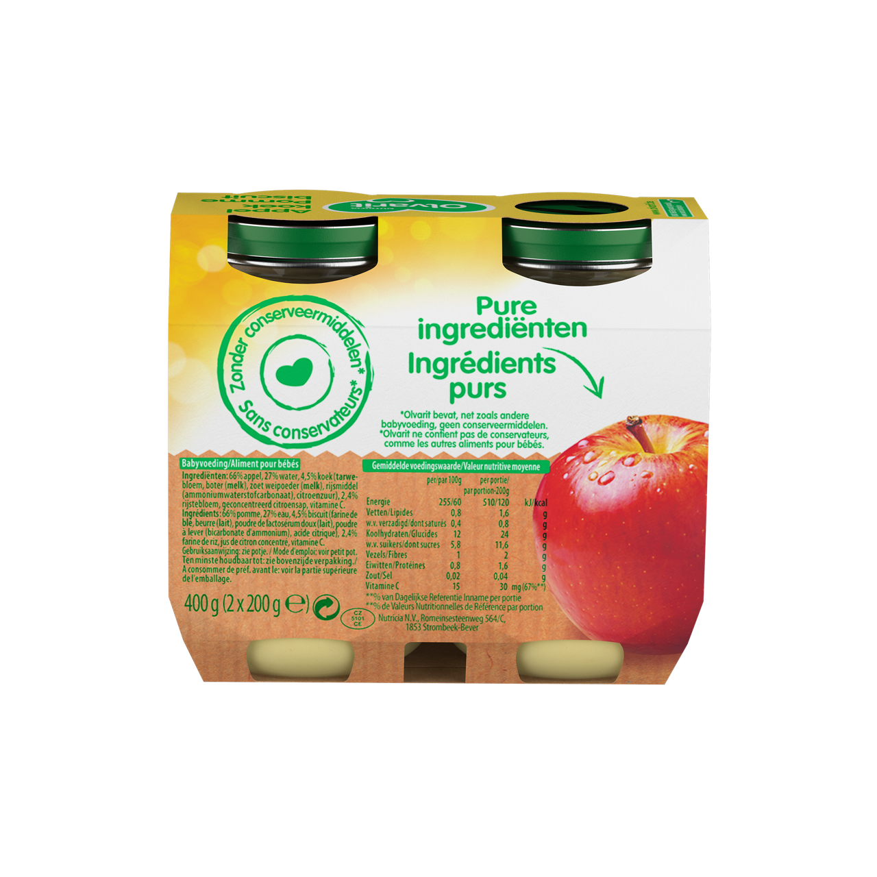 Olvarit Pomme Biscuit. Consultez notre site web Olvarit.be pour plus d'info sur alimentation pour bébé et les produits Olvarit.