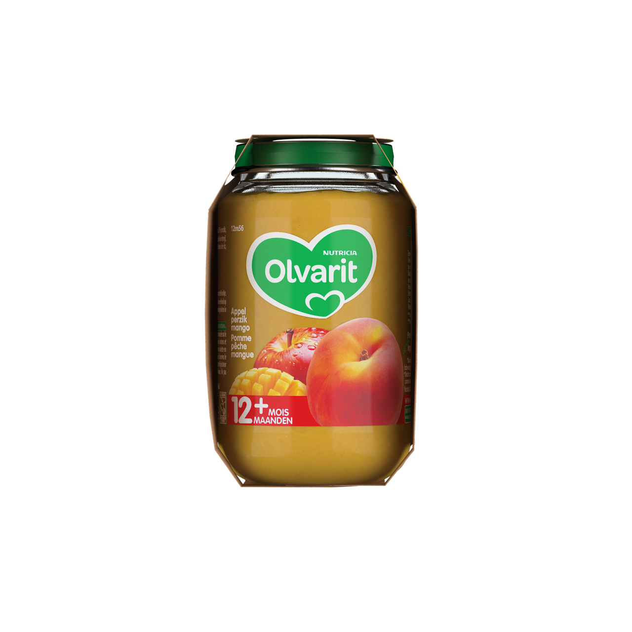Olvarit Pomme Pêche Mangue. Consultez notre site web Olvarit.be pour plus d'info sur alimentation pour bébé et les produits Olvarit.