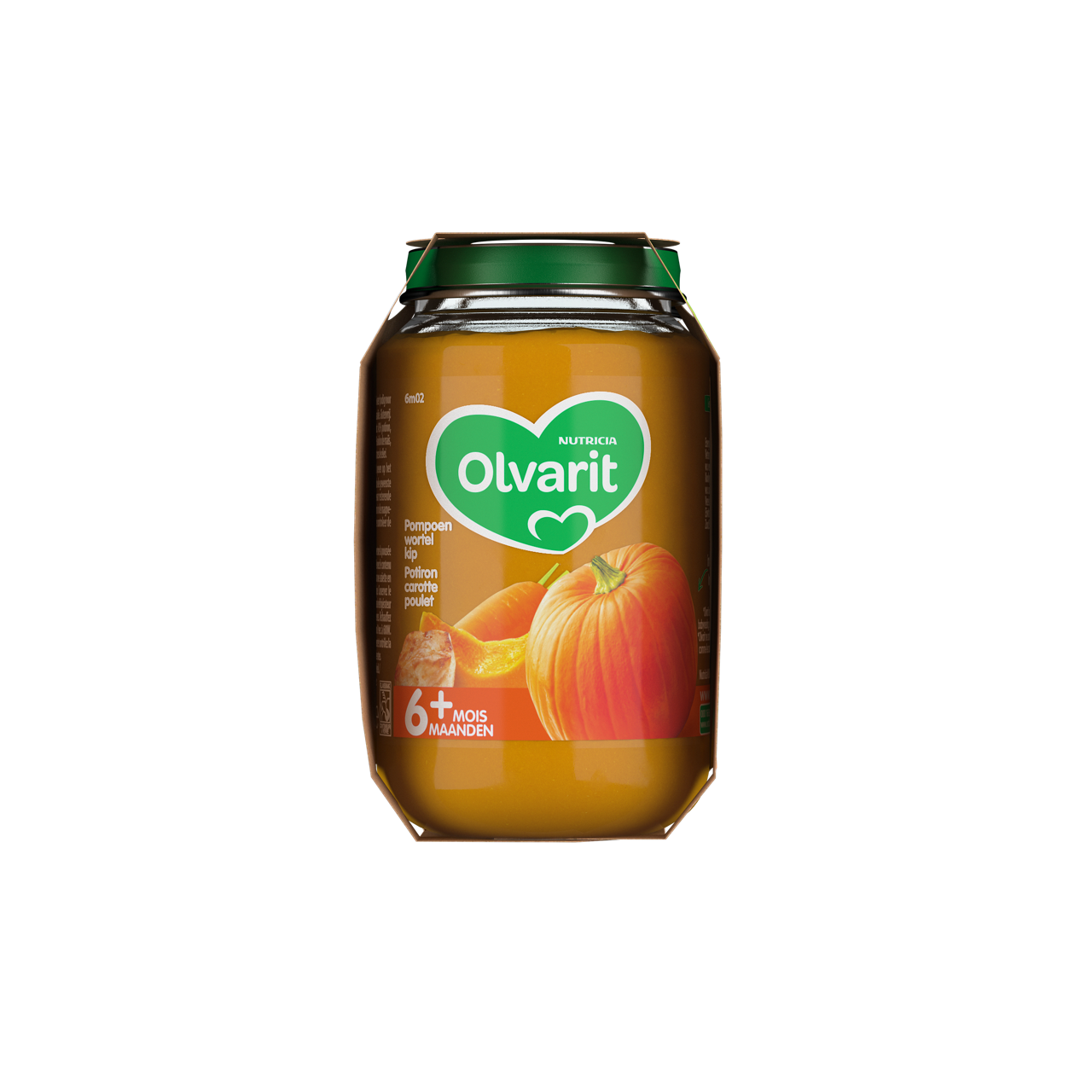 Olvarit Potiron Carotte Poulet. Consultez notre site web Olvarit.be pour plus d'info sur alimentation pour bébé et les produits Olvarit.