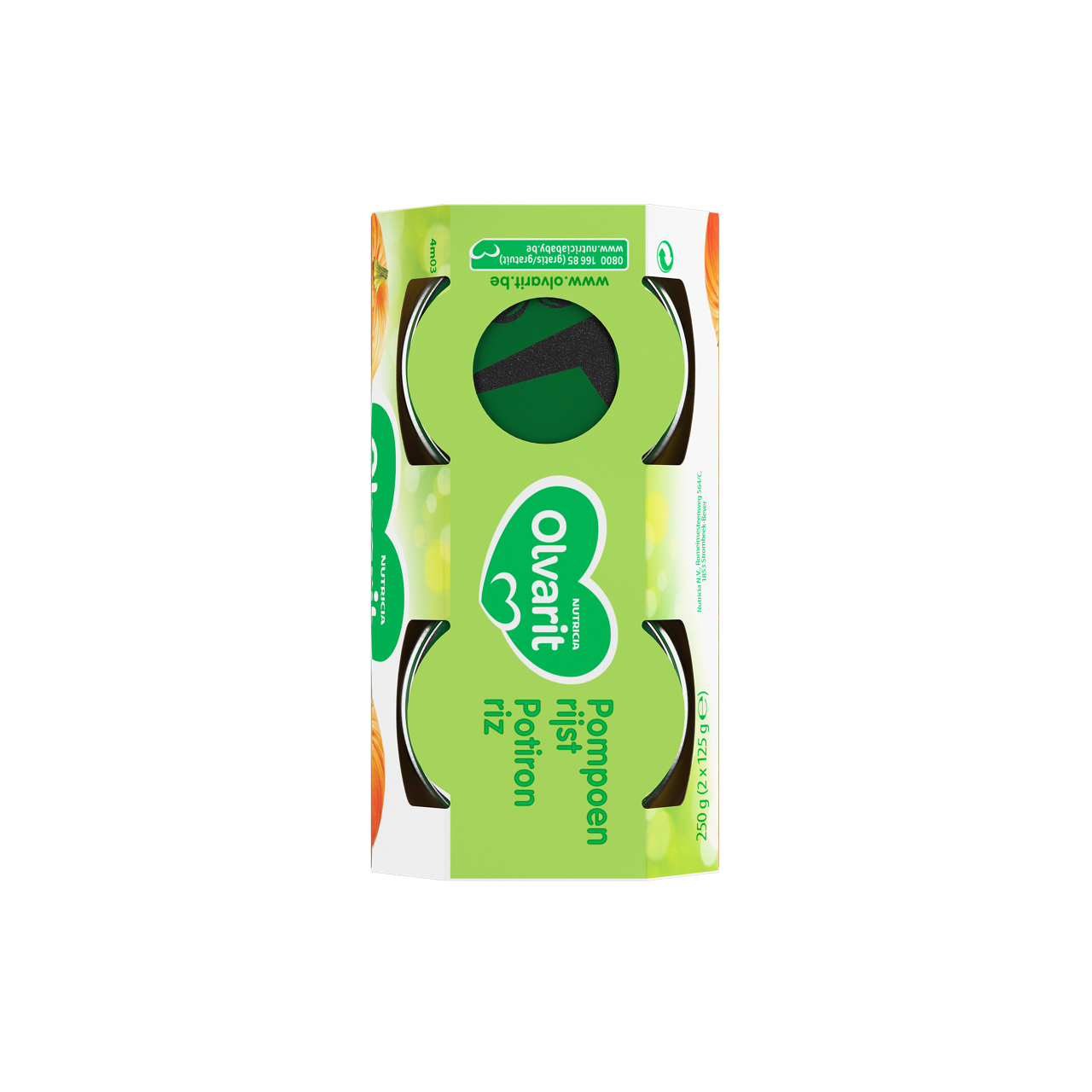 Ma Première Cuillère Potiron riz (125 g). Consultez notre site web Olvarit.be pour plus d'info sur alimentation pour bébé et les produits Olvarit.