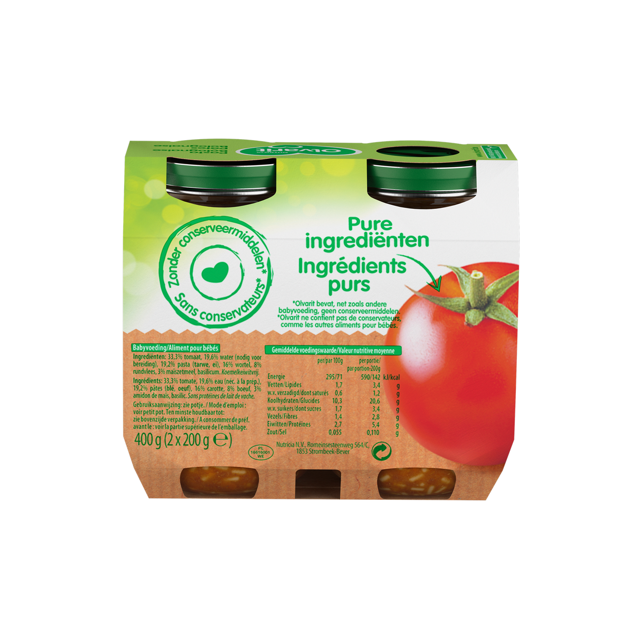 Olvarit Pâtes Bolognaise (200 g). Consultez notre site web Olvarit.be pour plus d'info sur alimentation pour bébé et les produits Olvarit.