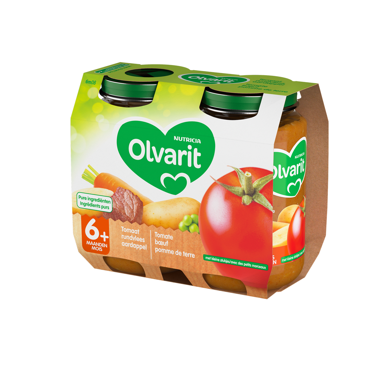 Olvarit Tomate boeuf pomme de terre. Consultez notre site web Olvarit.be pour plus d'info sur alimentation pour bébé et les produits Olvarit.