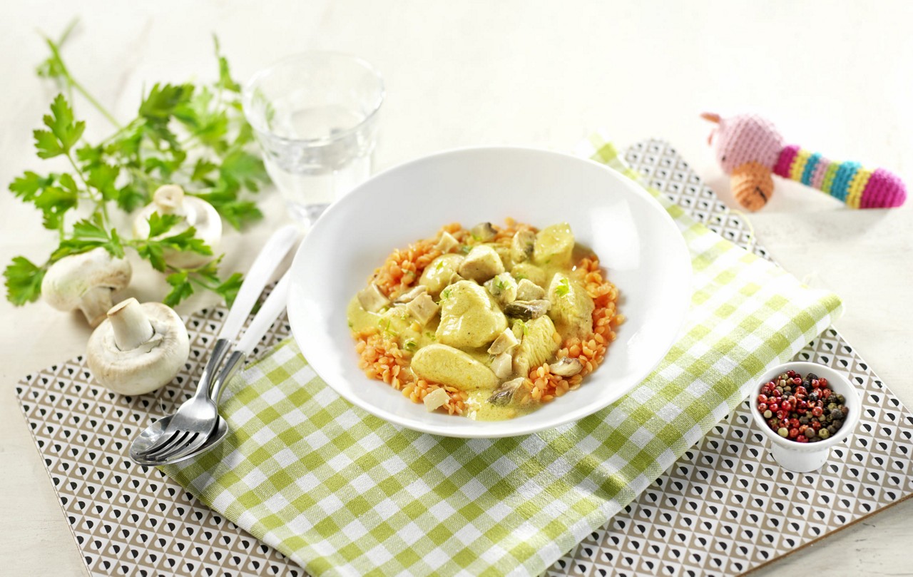 Roti de dinde aux lentilles corail