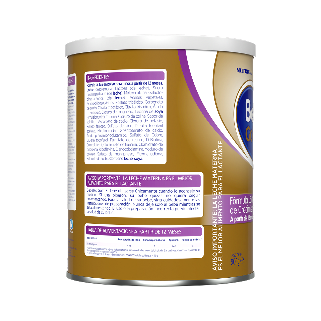 Bebelac Gold 2 Bebelac 2 fórmula láctea de seguimiento polvo para bebés 6 a 12 meses envase amarillo verde 900g costado derecho - Bebeclub Ecuador