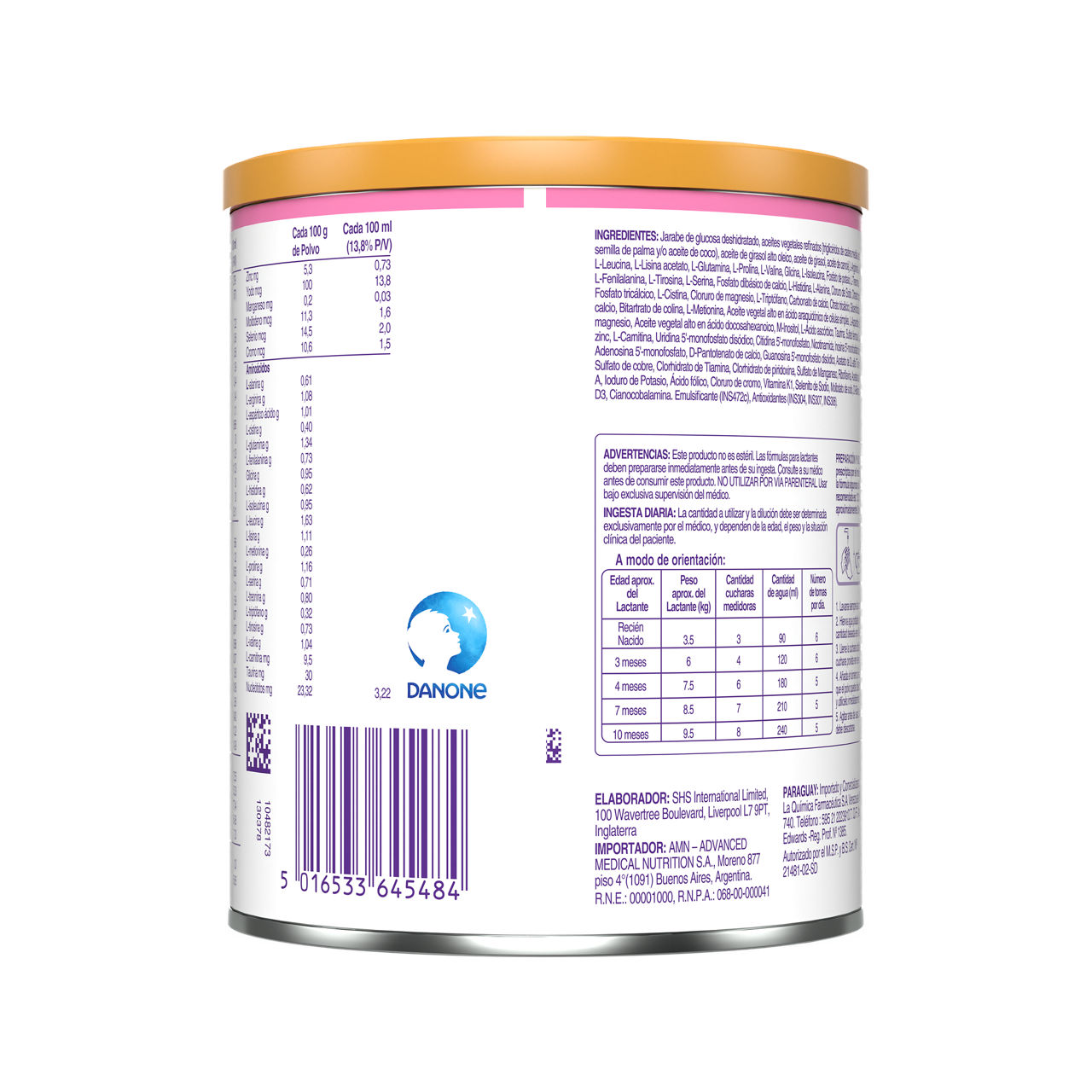 Neocate Gold Fórmula para el manejo nutricional de alergia a la proteína de leche de vaca, soja y otras condiciones en las que una fórmula a base de aminoácidos es recomendada, para bebes de 0-12 meses, lata de 400g packshot atras