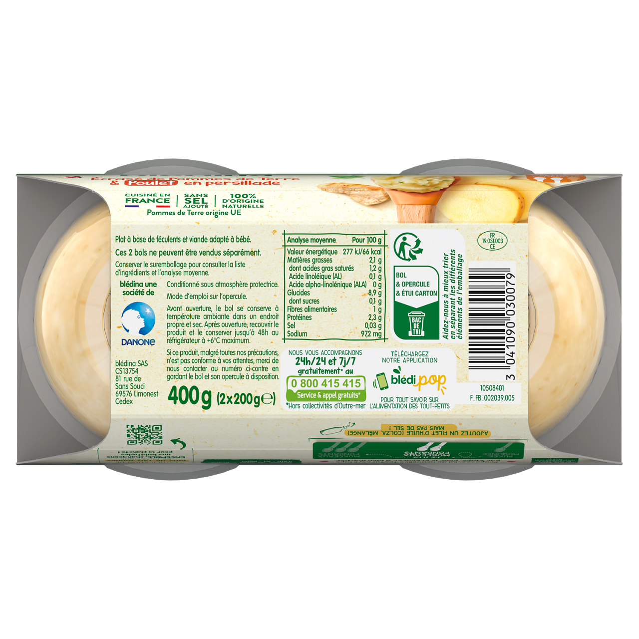 Blédina-Bledina-Mashed Potatoes Chicken-8m+-400 g