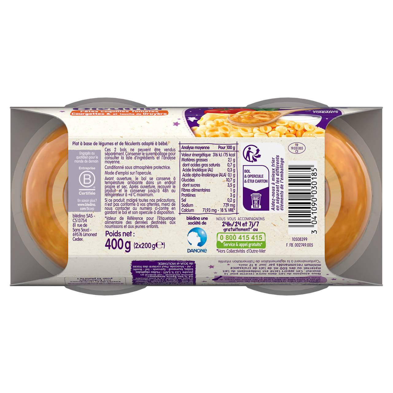 Blédina-Blediner-Pasta Tomato Zucchini Cheese-12m+-400 g