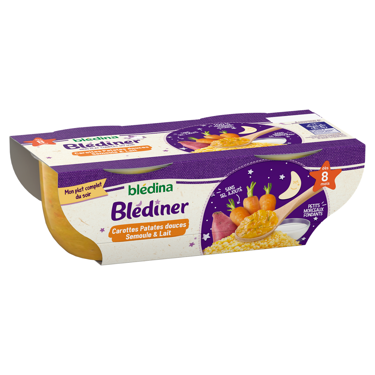 Blédina-Blediner-Carrot Sweet Potato Semolina Milk-8m+-400 g