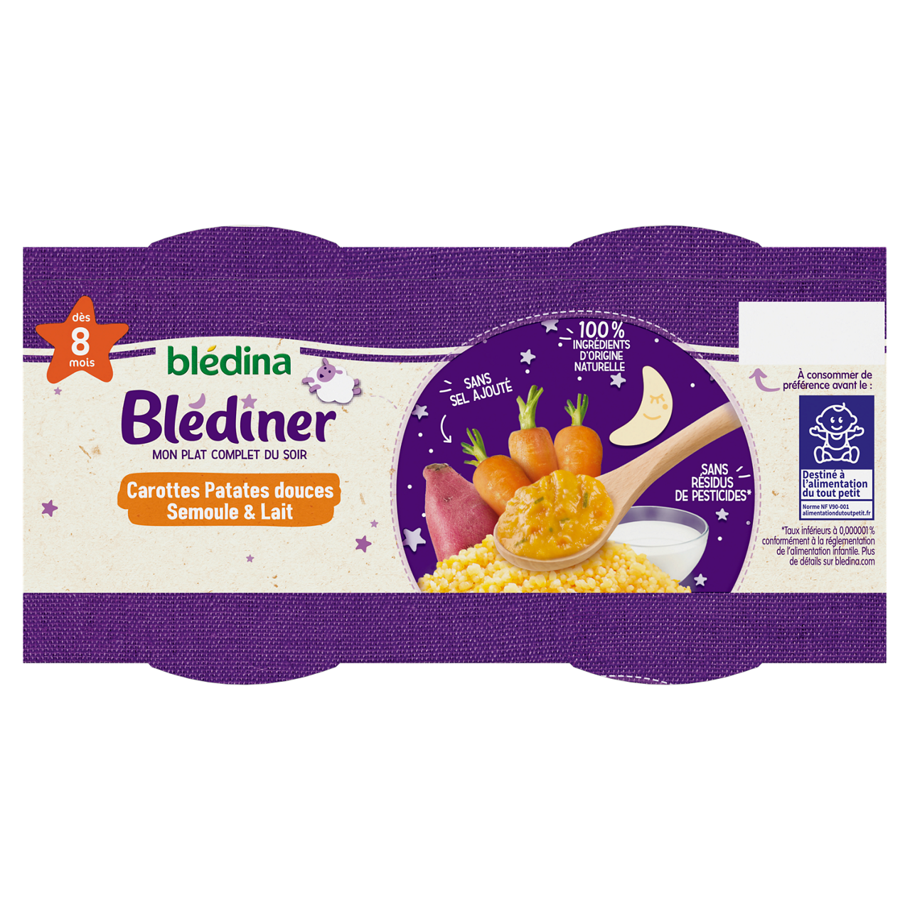 Blédina-Blediner-Carrot Sweet Potato Semolina Milk-8m+-400 g
