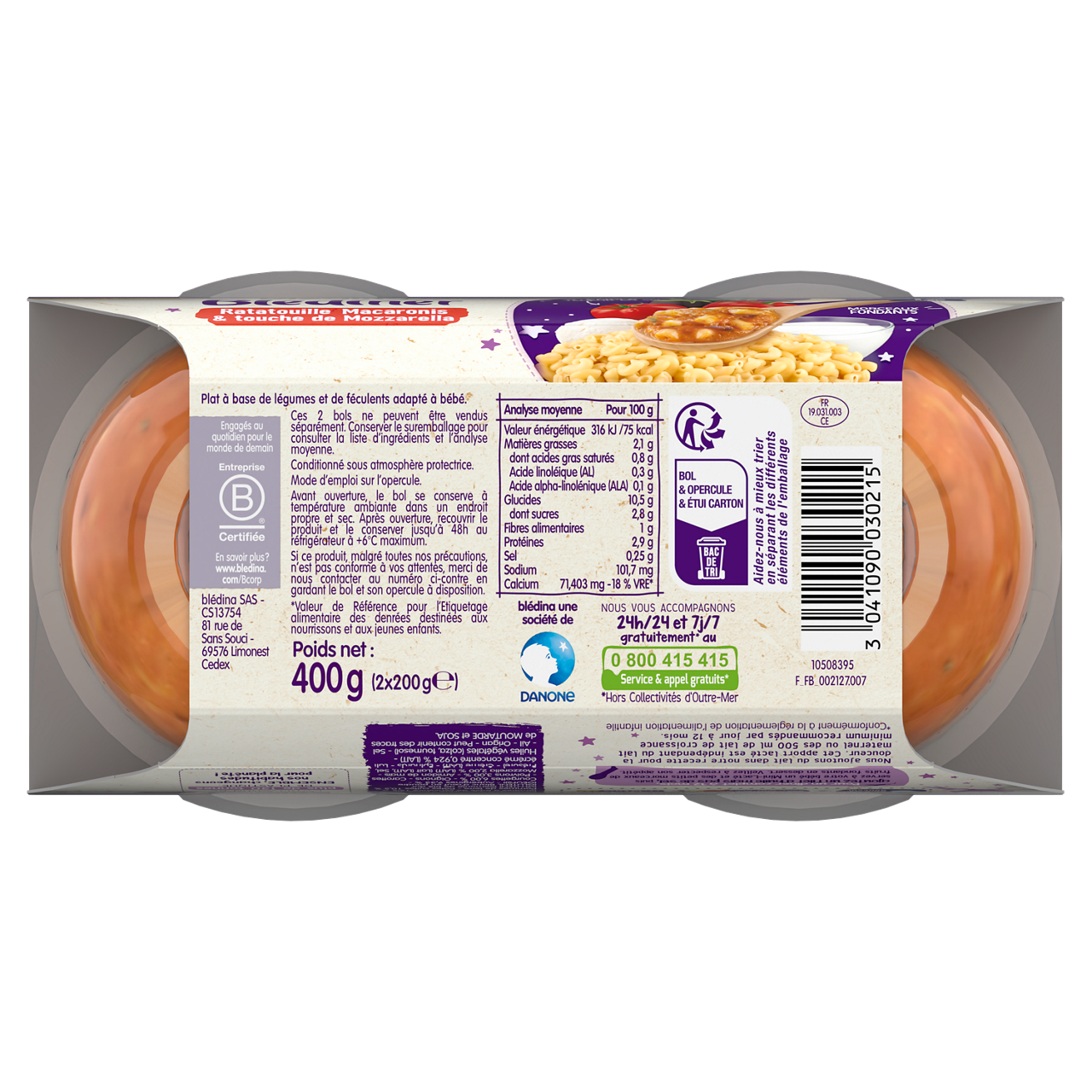 Blédina-Blediner-Ratatouille Macaronni Mozzarella-12m+-400 g