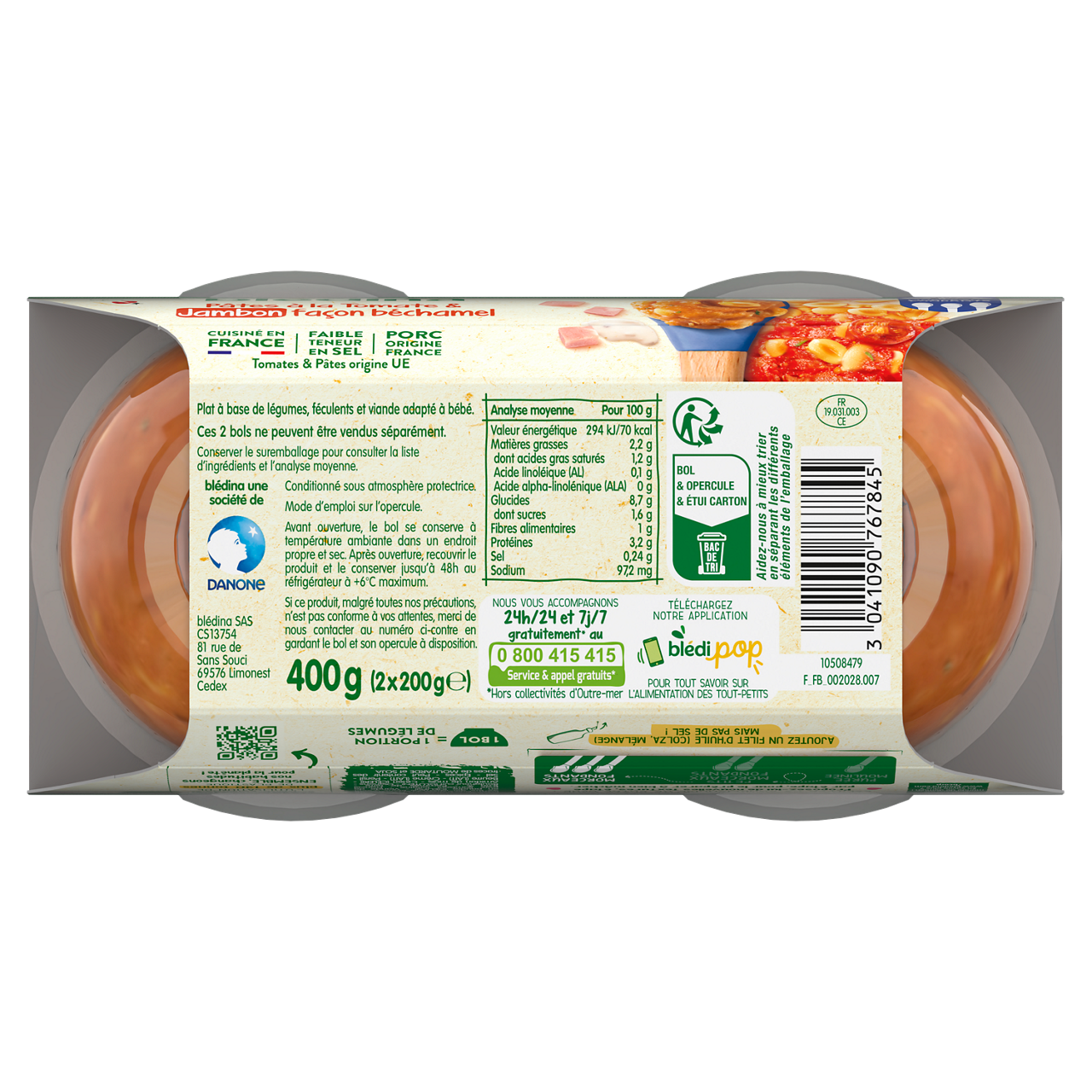 Blédina-Bledina-Tomato Pasta Ham-12m+-400 g