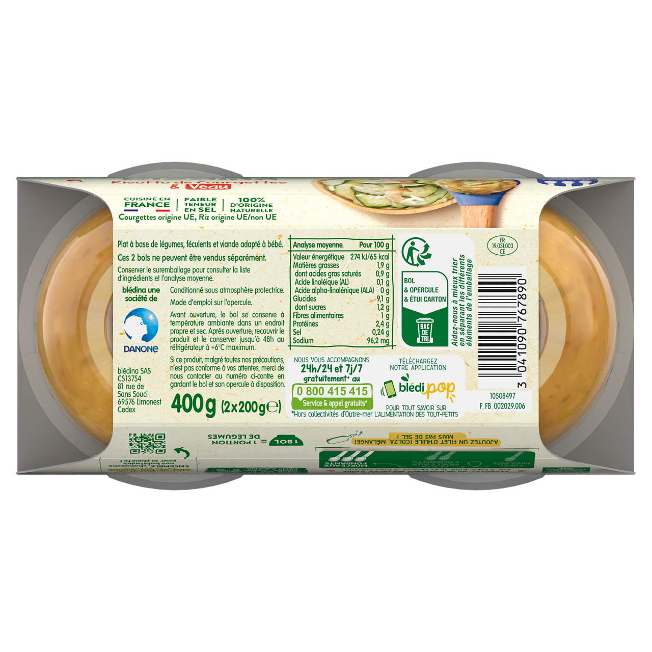 Blédina-Bledina-Zucchini Rice Veal-12m+-400 g